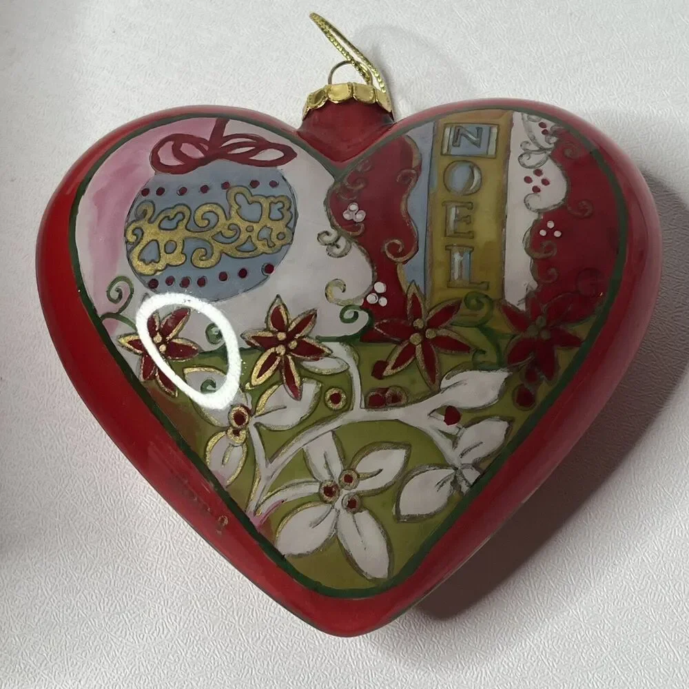 Pier 1 Li Bien 2008 Noel Joy Christmas Heart Hand Painted Ornament With Box